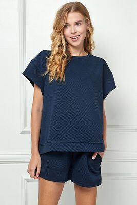 Quilted Short Sleeve Sweatshirt Top