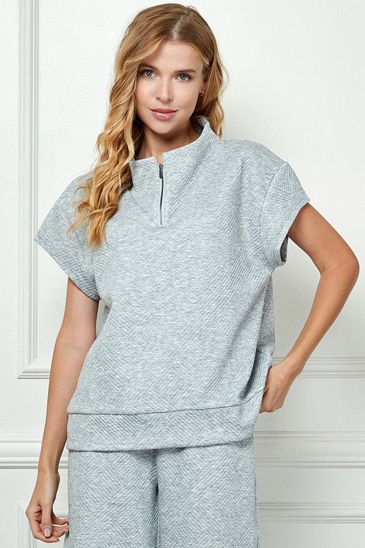 Quilted Half Zip Top, Size: SMALL, Color: GREY