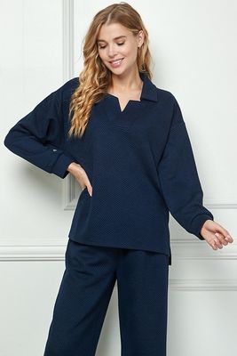 Quilted Long Sleeve Collared Top