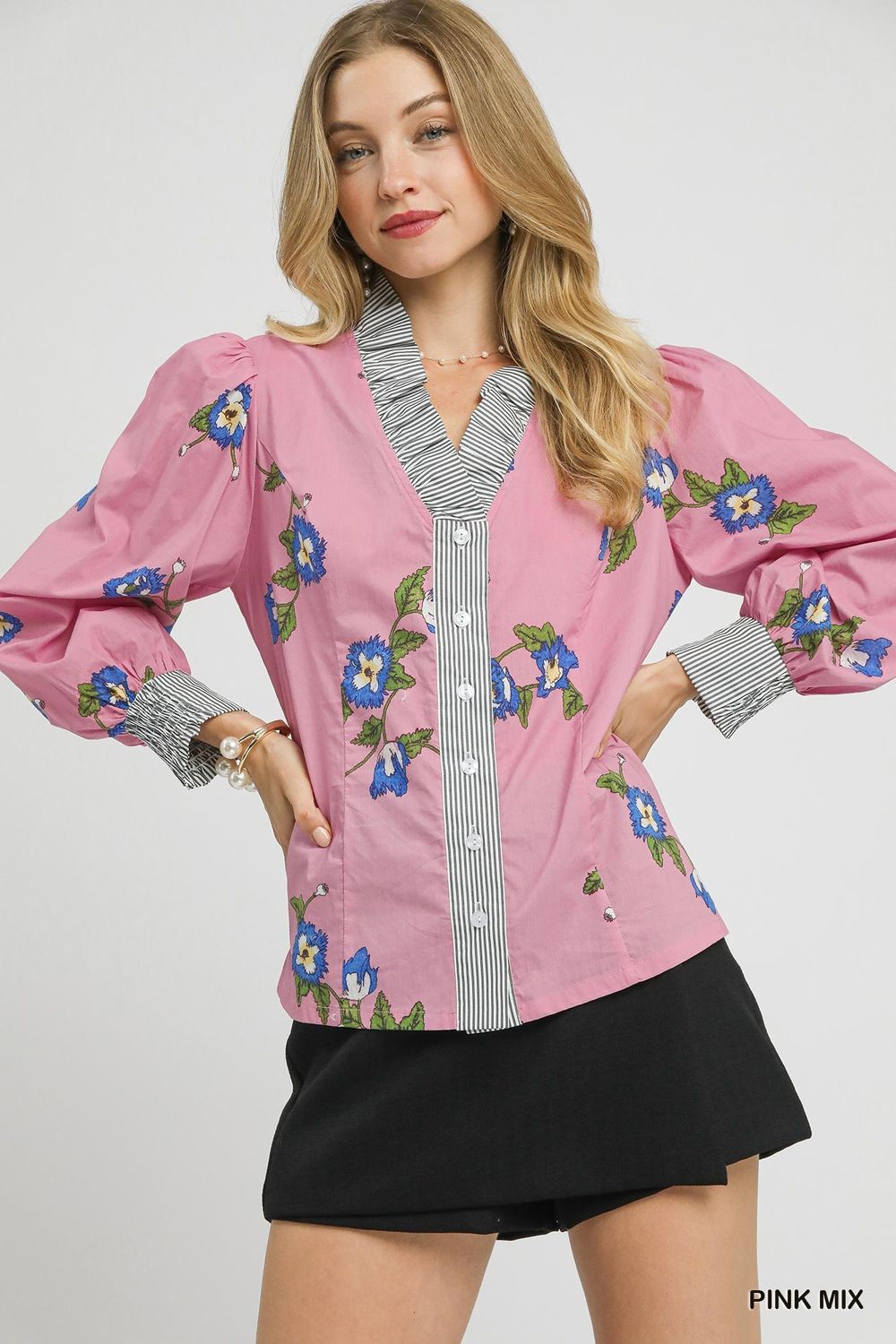 Ruffle Neck Bishop Sleeve Blouse