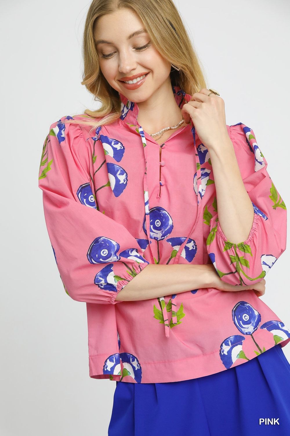 Flower Print Tie Front Blouse