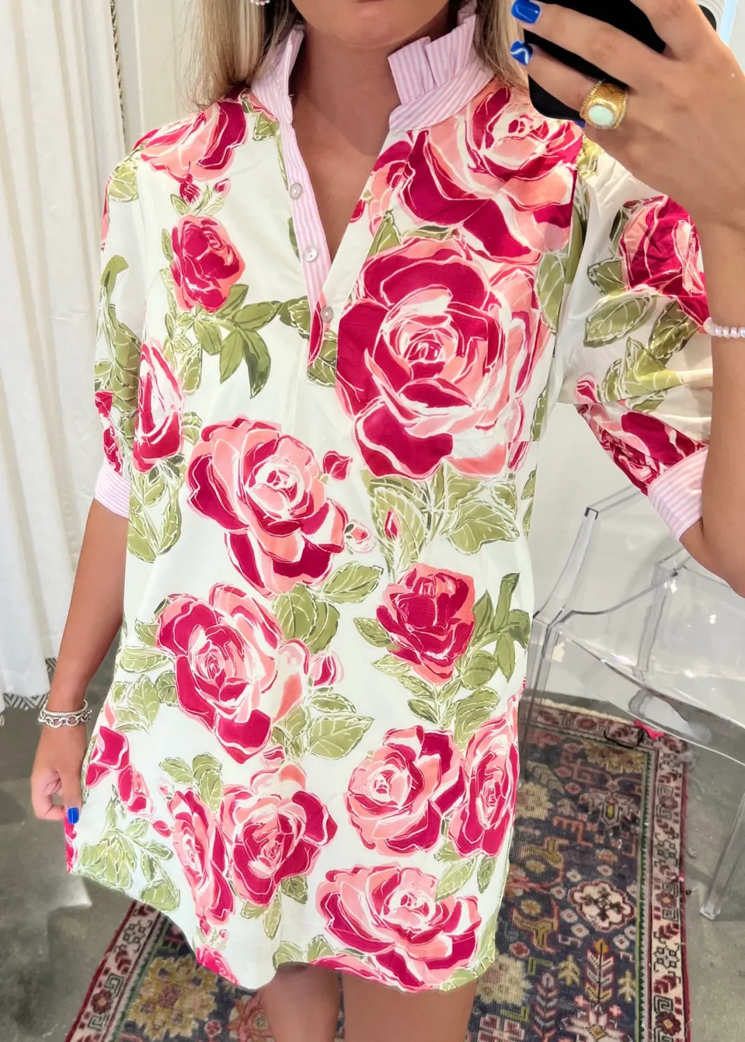Flower Print High Ruffle Dress