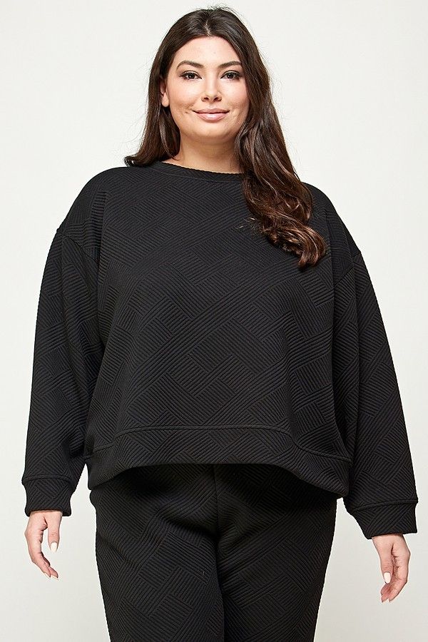 Plus Quilted Long Sleeve Top