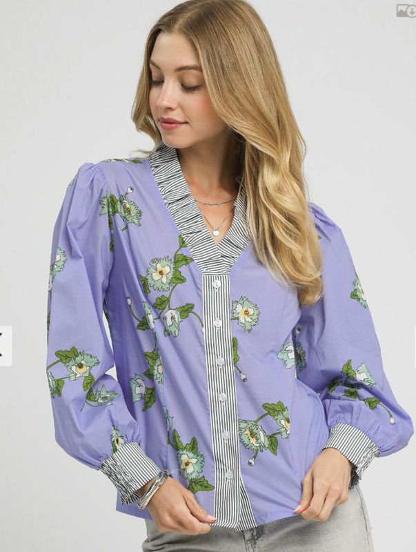 Ruffle Neck Bishop Sleeve Blouse