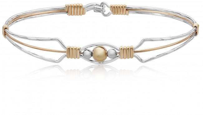 I Am Worthy Bracelet - Sterling Silver with 14K Gold Artist Wire Center Wire and Wraps / 6.75&quot; - S