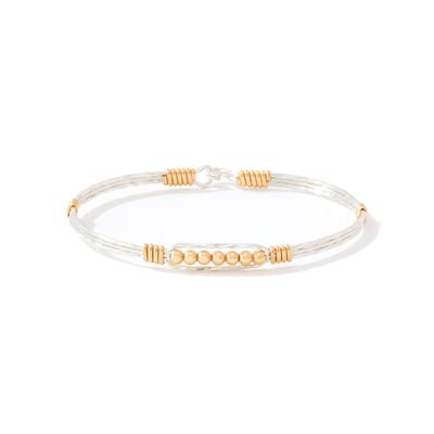 Power of Prayer Bracelet - Mirrored Sterling Silver with 14K Gold Artist Wire Wraps and Beads / 6.75&quot; - S