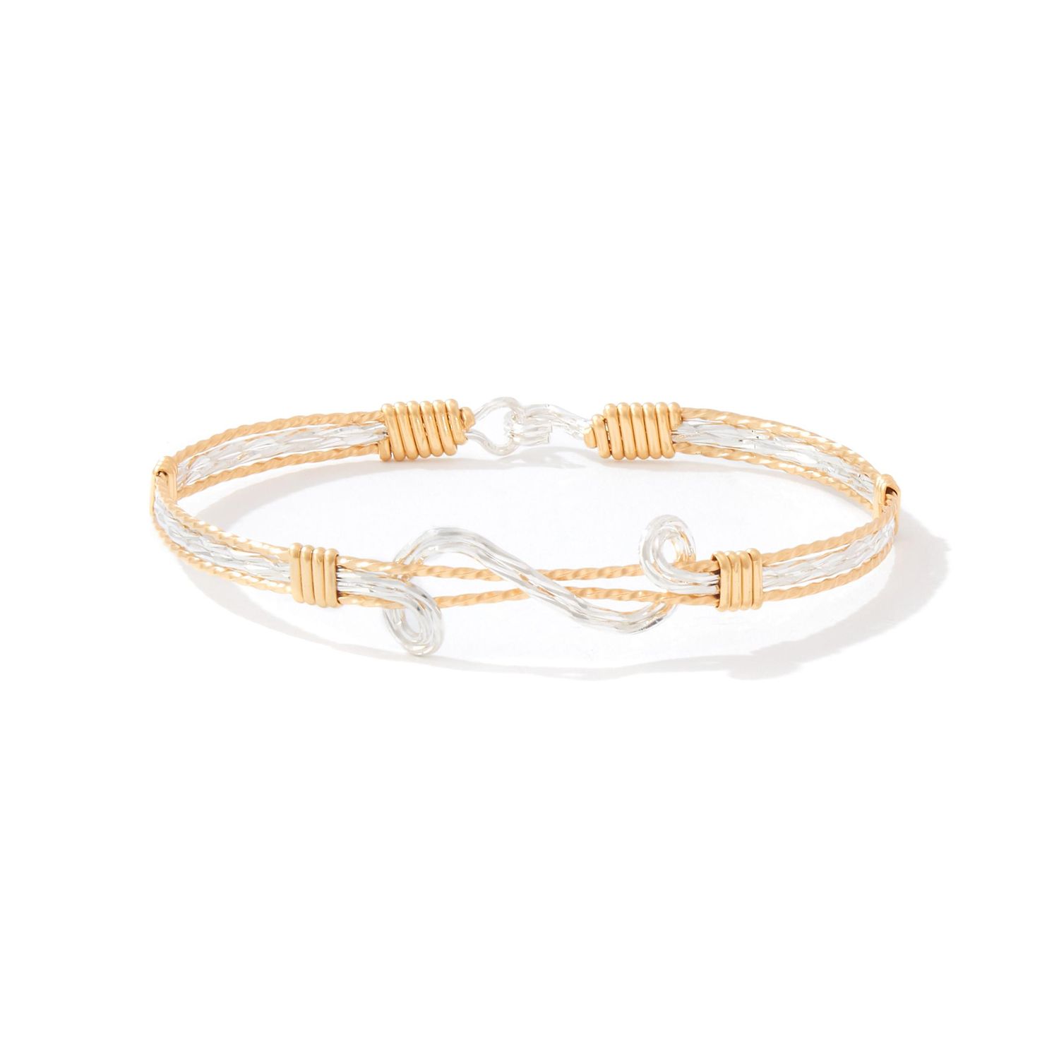 Through the Storm Bracelet - Outer 14K Gold Artist Wire with Mirrored Sterling Silver Swirl / 6.75&quot; - S