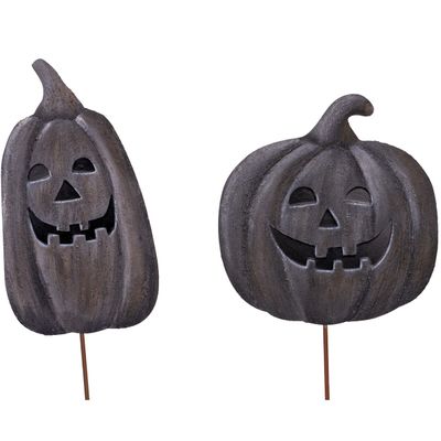 Black Terracotta Jack O Lanterns, S/2