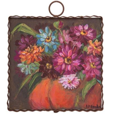 Mini Hamilton Zinnias in a Pumpkin