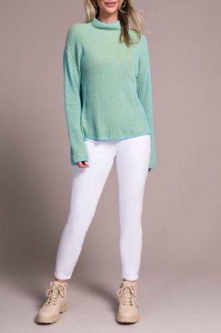 Funnel Neck Sweater-Mist Blue