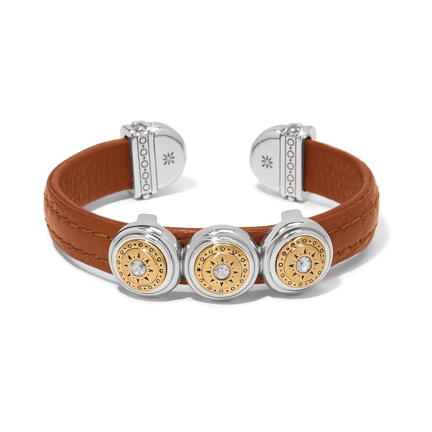 Mosaic Two Tone Leather Disc Cuff Bracelet-Luggage