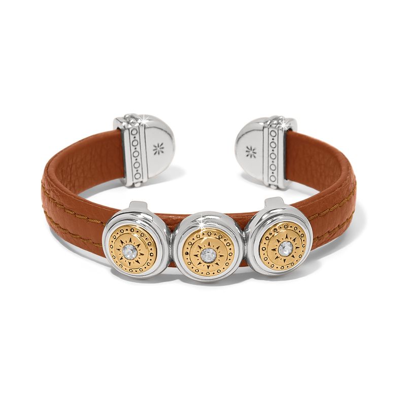 Mosaic Two Tone Leather Disc Cuff Bracelet-Luggage