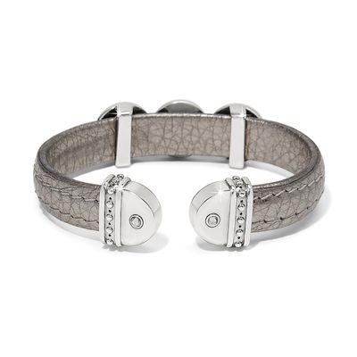 Mosaic Two Tone Leather Disc Cuff Bracelet-Titanium
