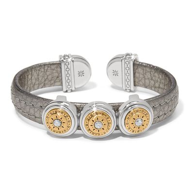 Mosaic Two Tone Leather Disc Cuff Bracelet-Titanium