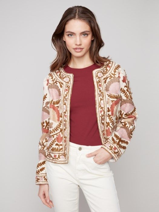 Embroidered Basketweave Jacket