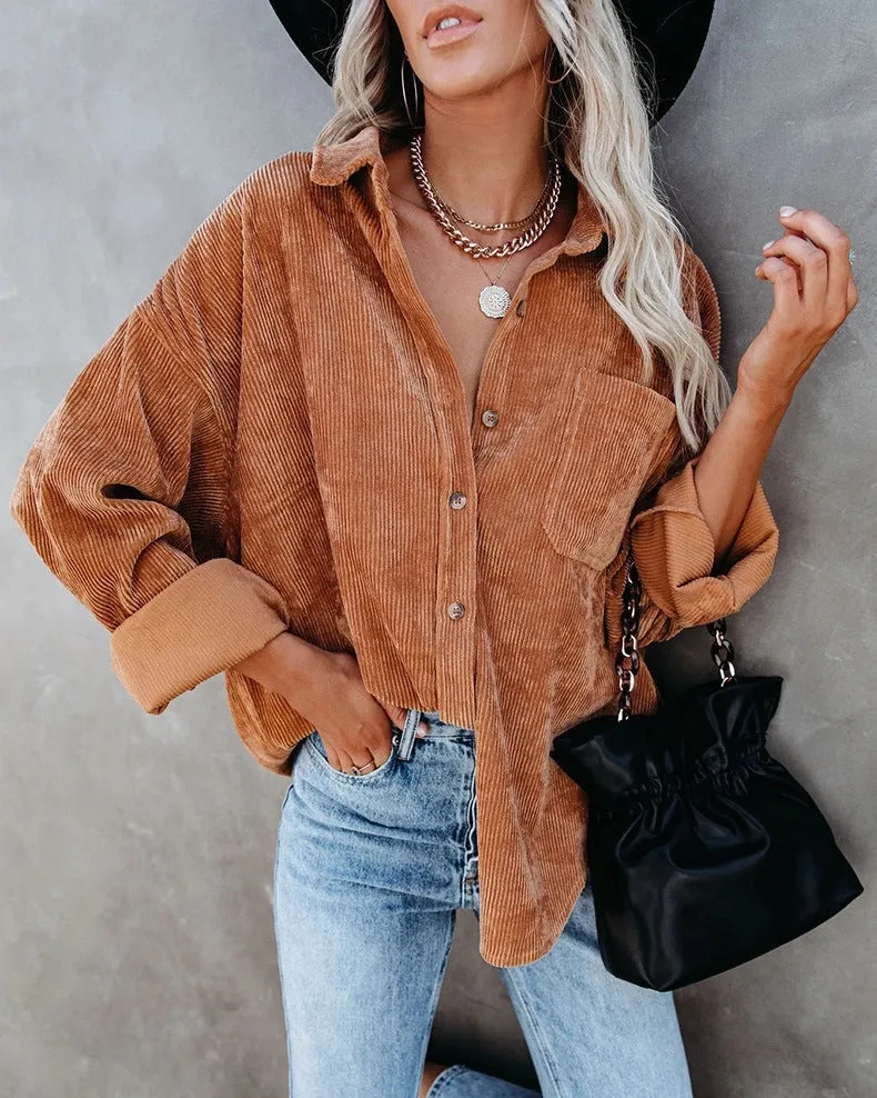 Oversized Corduroy Shirt, Size: SMALL, Color: CARAMEL