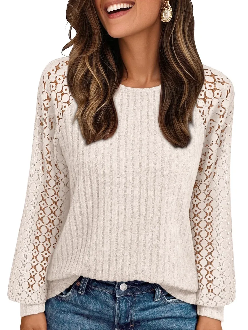 Pullover with Hollow Lace Detail