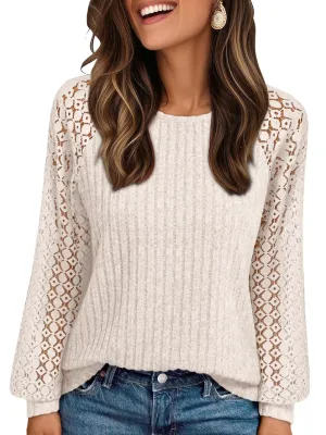 Pullover with Hollow Lace Detail