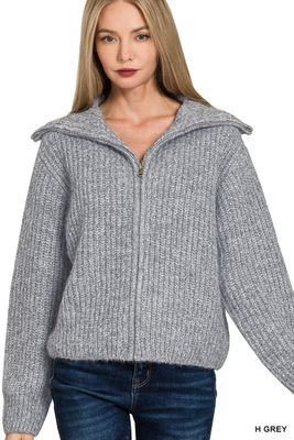 High Neck Zip Sweater
