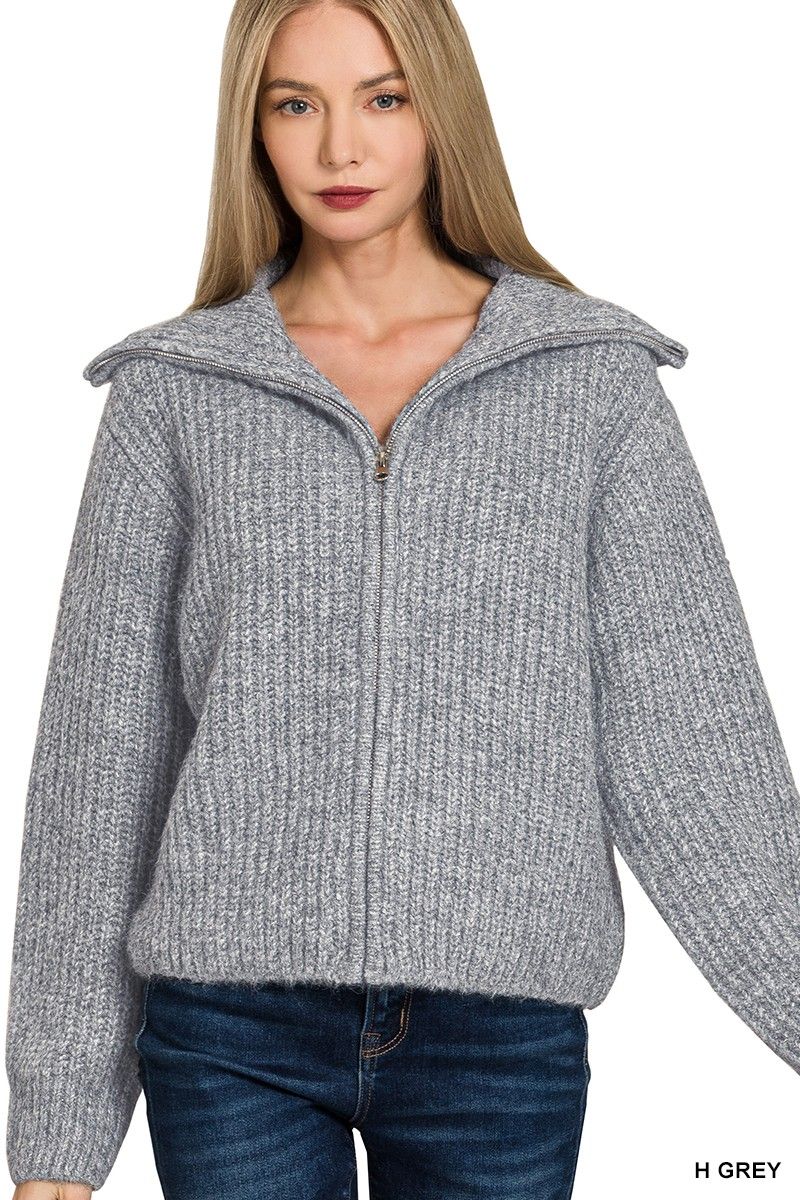 High Neck Zip Sweater, Size: Small, Color: H Grey