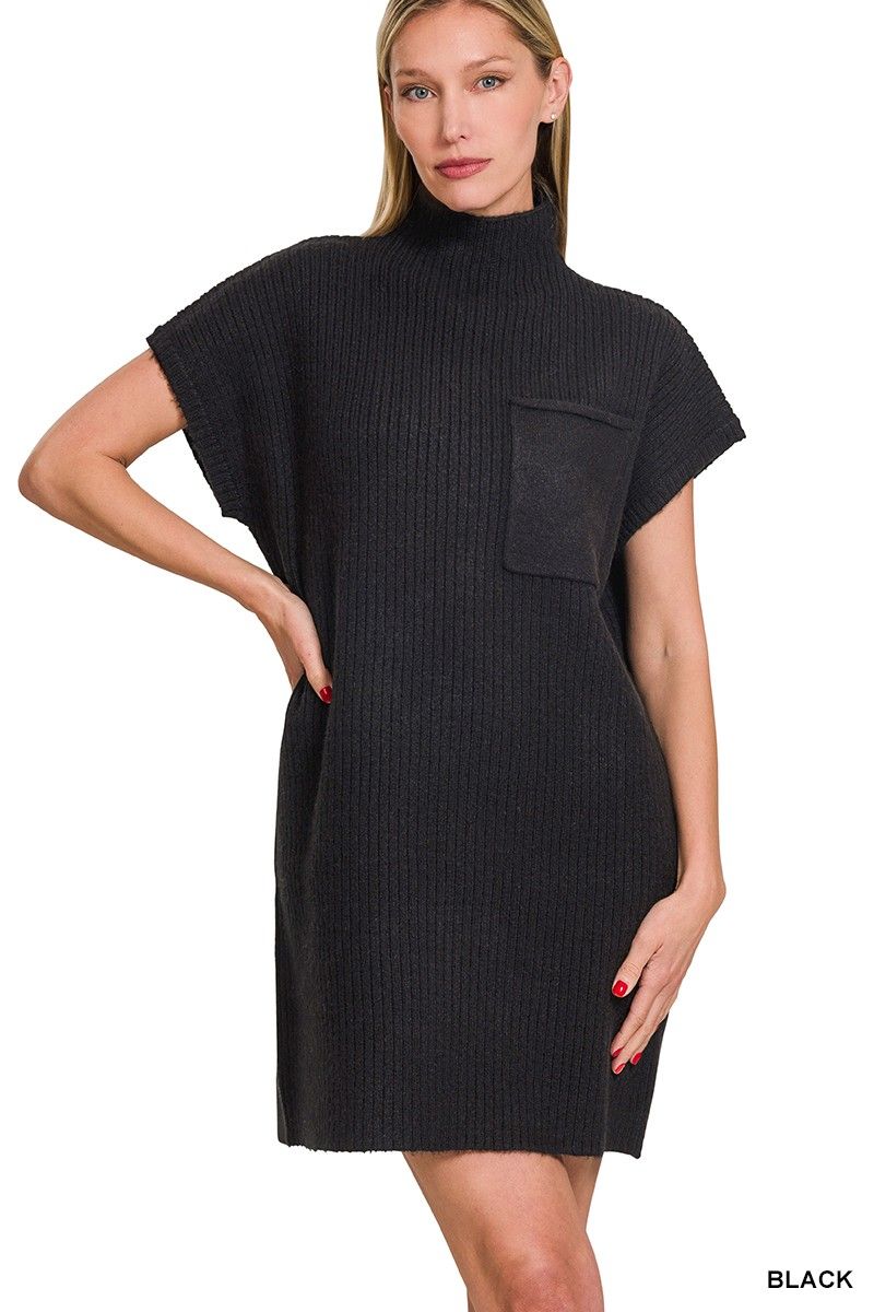 Sweater Dress With Pocket, Size: Small, Color: Black