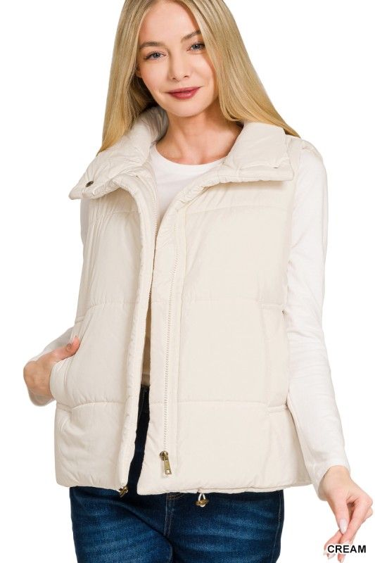 High Neck Puffer Vest, Size: Small, Color: Cream
