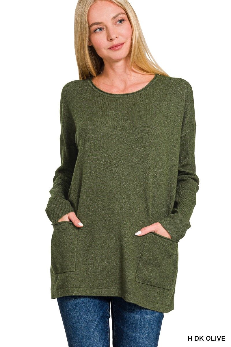 Front Pockets Sweater, Size: Sml/Med, Color: Dk. Olive