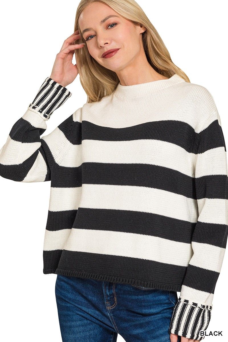 Striped Sweater, Size: Small, Color: Black