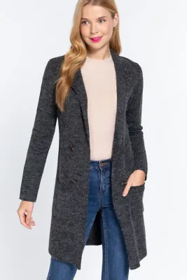 Notched Collar Sweater Jacket
