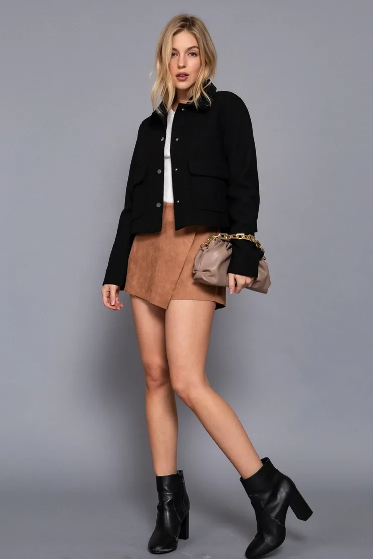 Long Sleeve Snap Button Closure Soft Felt Jacket
