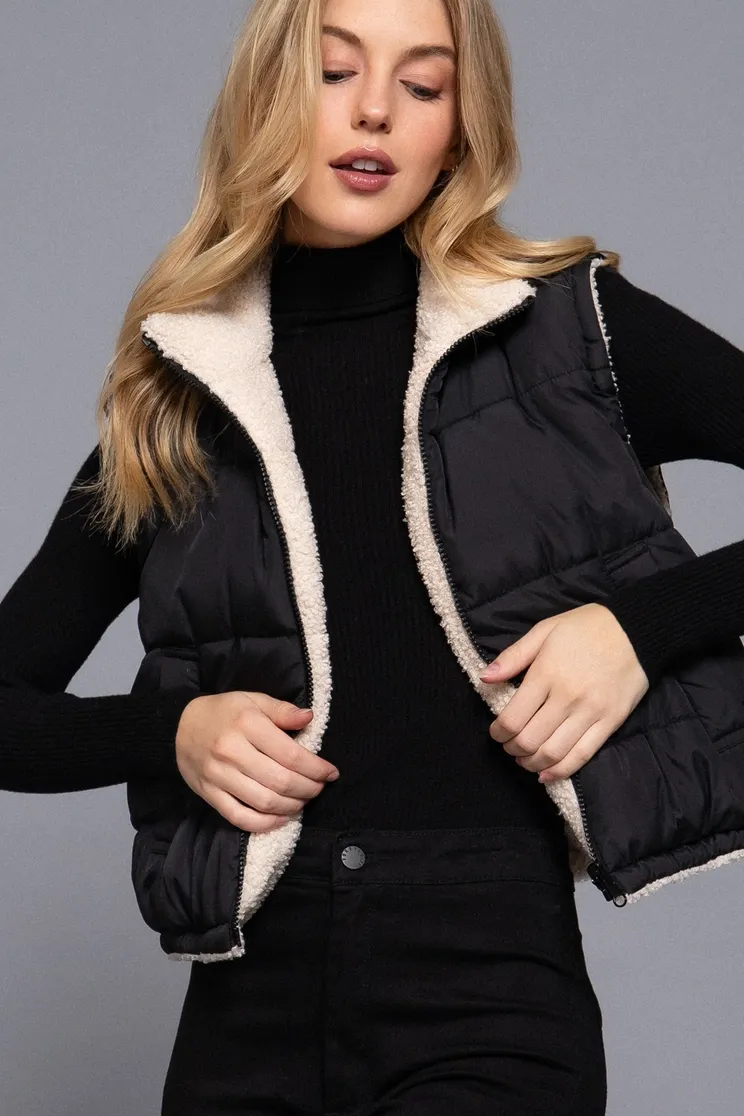 Reversible Fur  Vest, Size: SMALL, Color: BLACK