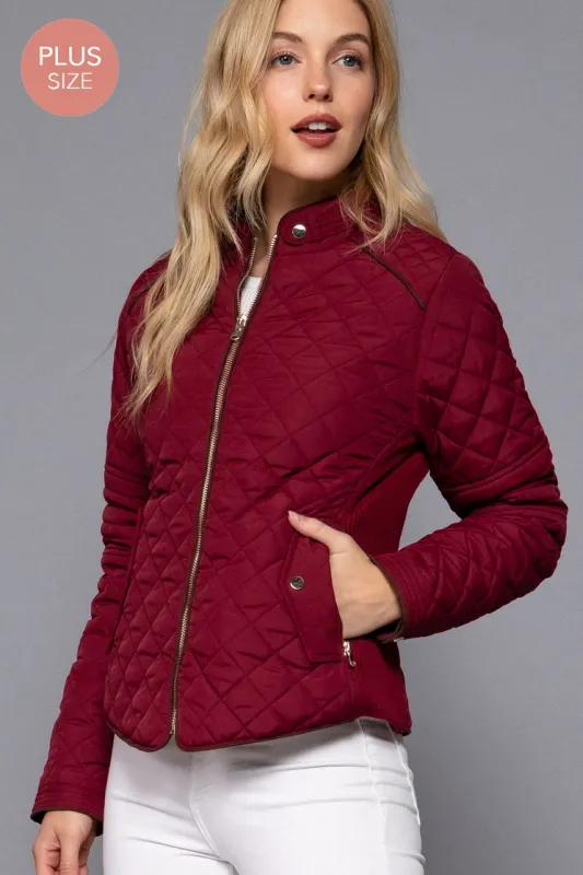 Plus Suede Piping Quilted Jacket