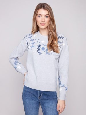 Embroidered Crew Neck Sweater