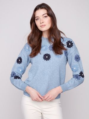 Floral Embroidered Crew Neck Sweater