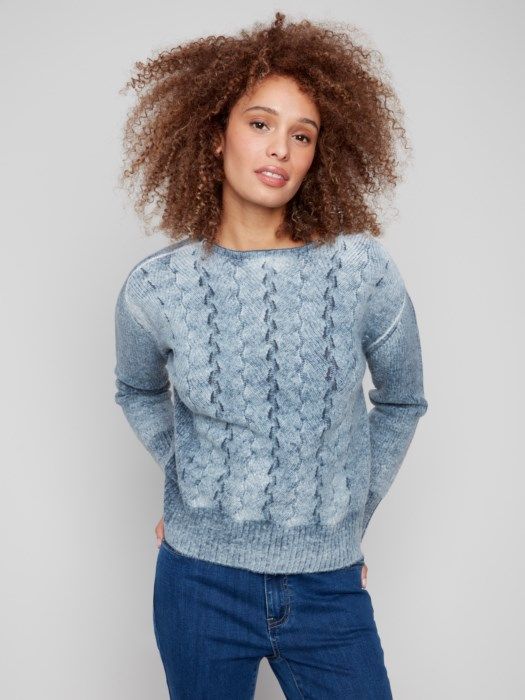 Crew Neck Sweater with Fancy Stitch