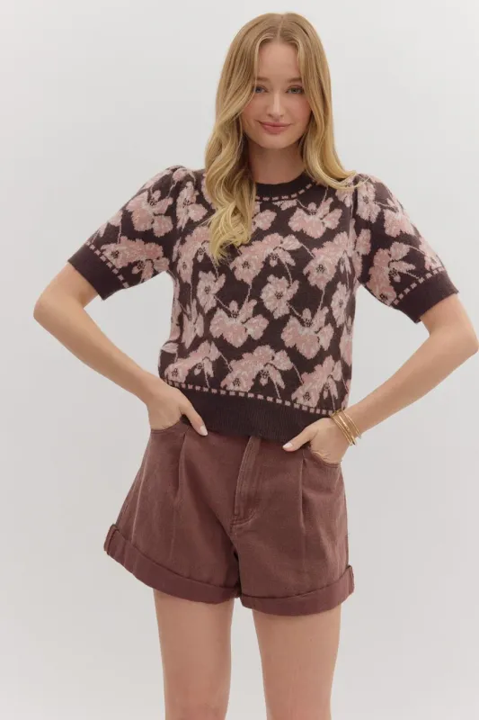 Short Sleeve Floral Sweater