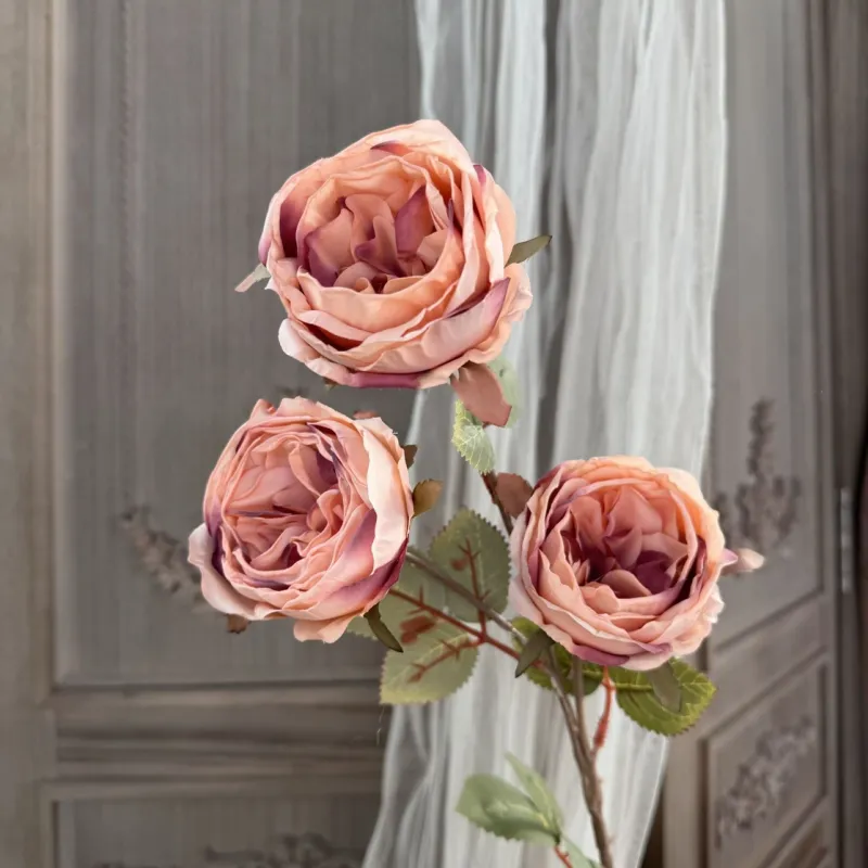 27&#39;&#39; Mauve Faux Dried Look Silk Austin Rose Autumn Flower Stem