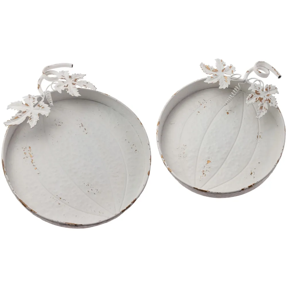 White Pumpkin Trays Metal-Set Of 2
