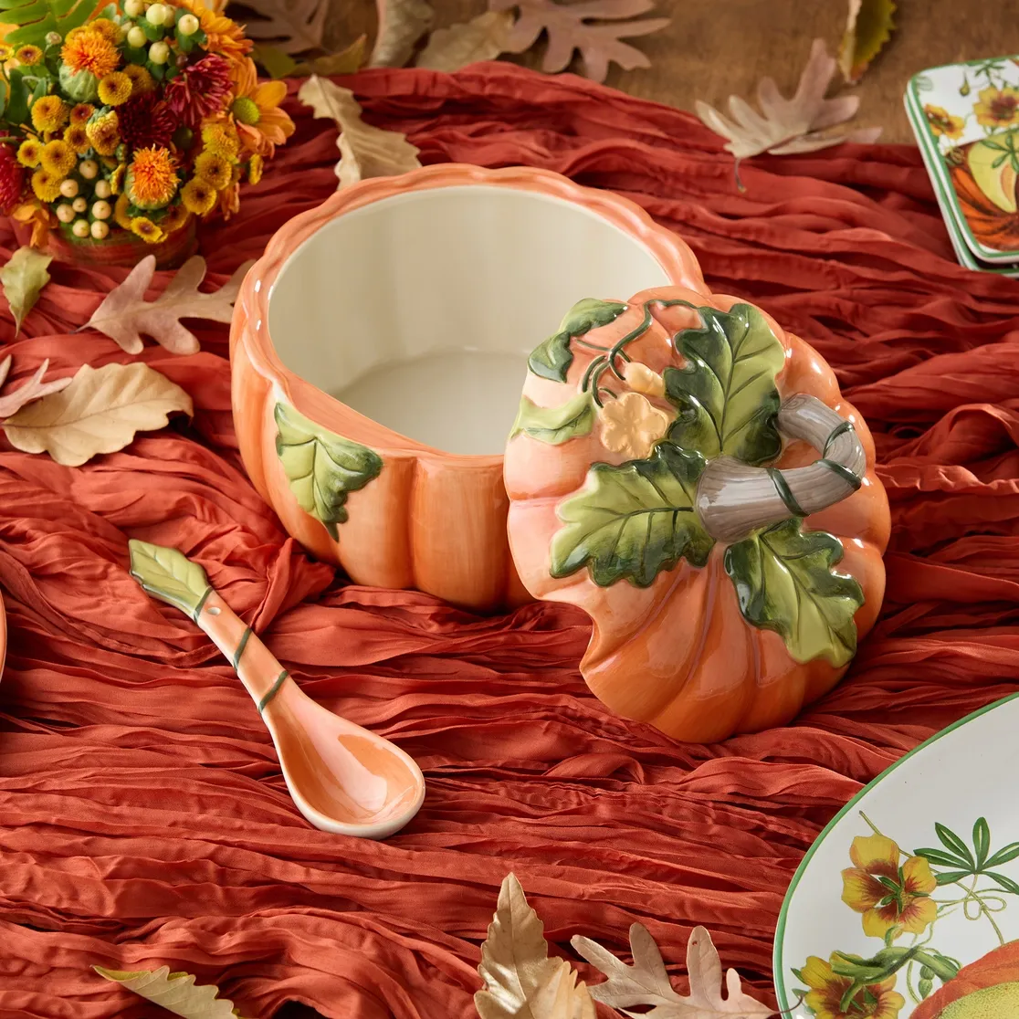 Harvest Morning Fall Pumpkin Tureen w Ladle 2.75 qt.