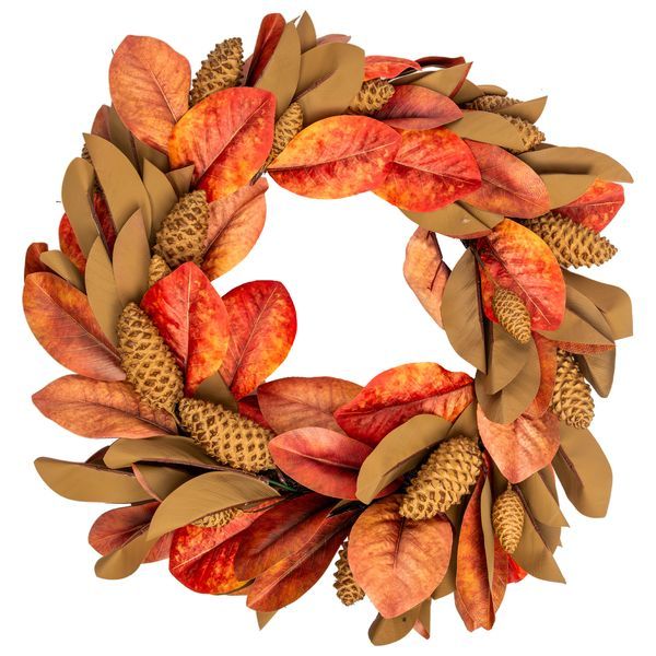 26&quot; Yellow Leaf Wreath with Pine Cone