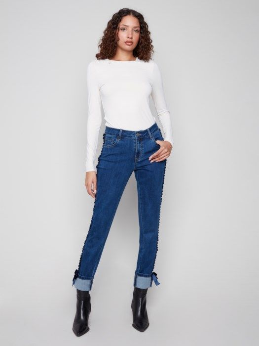 Slim Leg Denim w/Velvet Bow