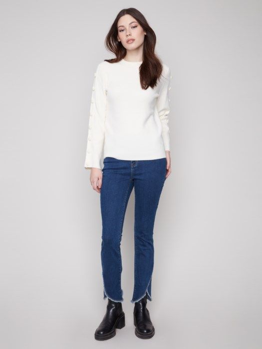 Ribbed Sweater with Buttons