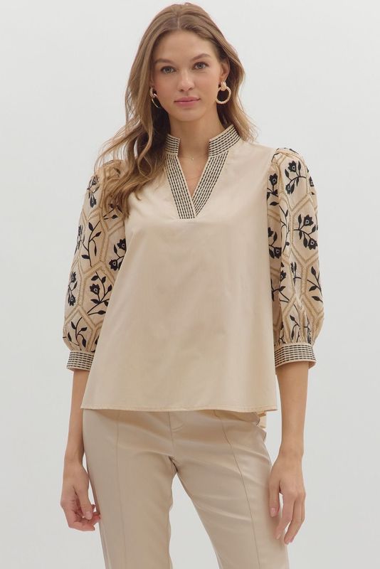 Embroidered Puff Sleeve Blouse