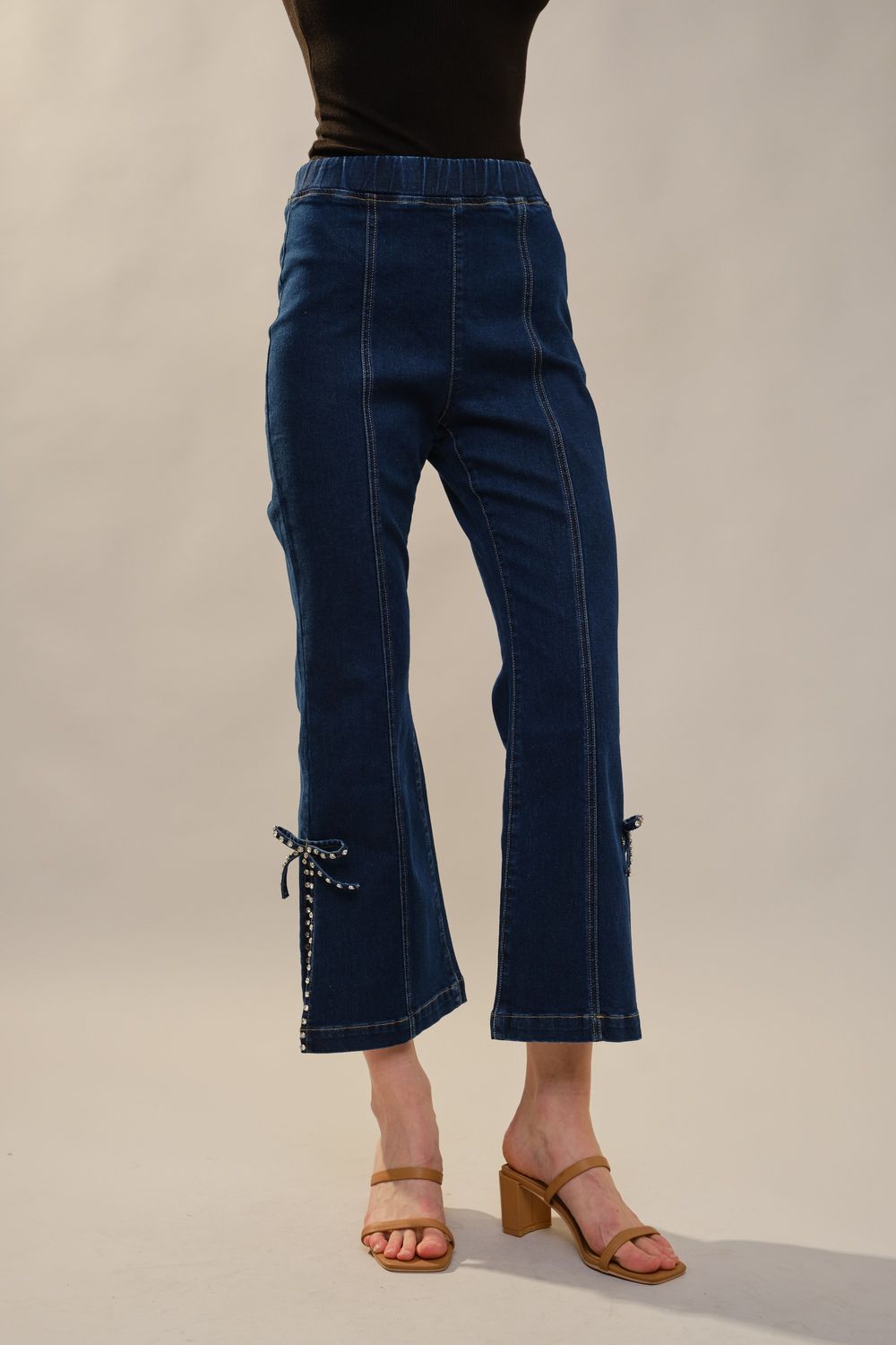 Rhinestone Bow Flare Jeans
