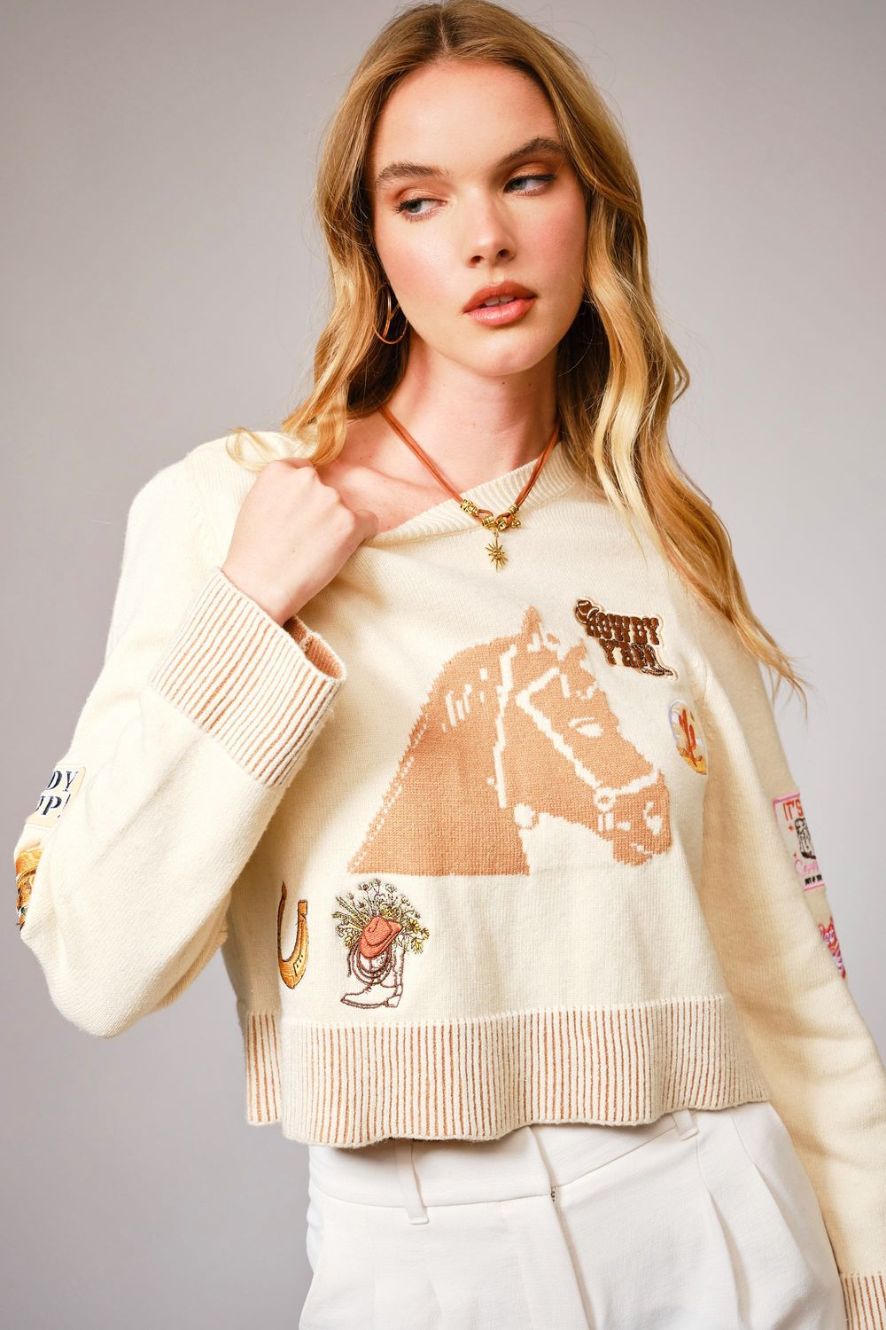 Horse Western Patch Sweater
