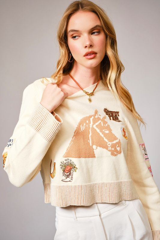 Horse Western Patch Sweater