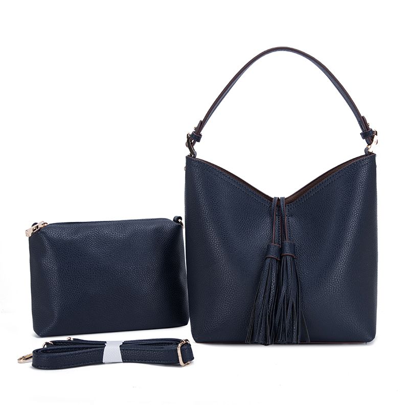 2 in 1 Bucket Bag w/Tassel, Color: NAVY