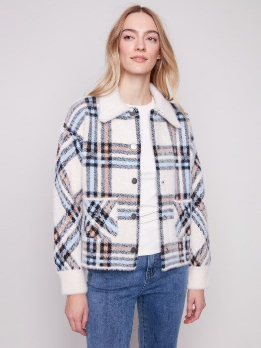 Short Knit Plaid Jacket