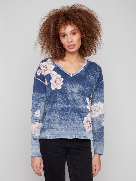 Reverse Print Floral Sweater