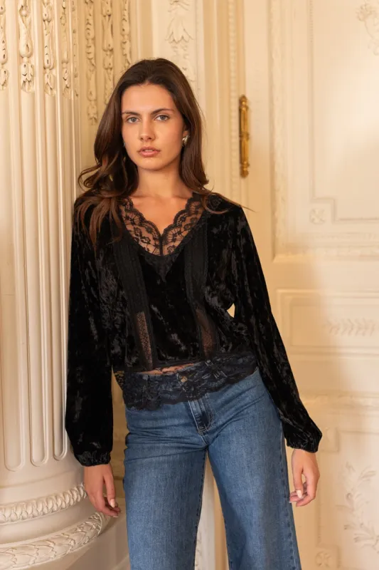 Catherine Velvet V-Neck Blouse